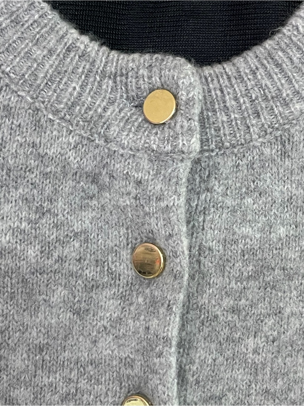 Mango Gray Ruffle-Hem Button Cardigan with Gold Buttons - Picture 4 of 8